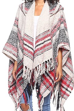 Stylish Over Size Plaid Fringe Poncho FM-AO611