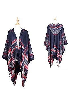 Stylish Over Size Plaid Fringe Poncho FM-AO611