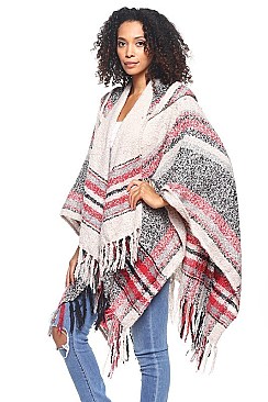 Stylish Over Size Plaid Fringe Poncho FM-AO611