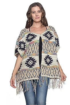 Stylish Isle Pattern Fringe Poncho FM-AV190