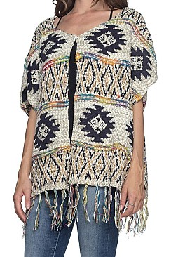 Stylish Isle Pattern Fringe Poncho FM-AV190