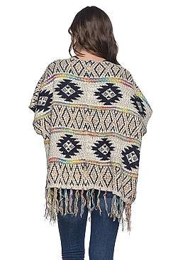 Stylish Isle Pattern Fringe Poncho FM-AV190