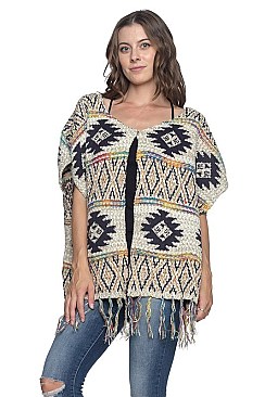 Stylish Isle Pattern Fringe Poncho FM-AV190