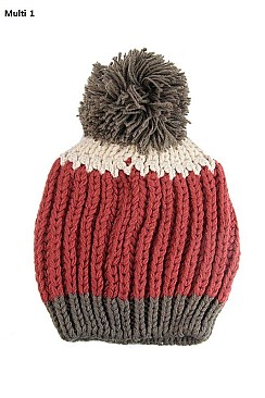 Fashionable Multi Tone Pom Pom Knit Beanie FM-HT180