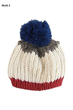 Fashionable Multi Tone Pom Pom Knit Beanie FM-HT180