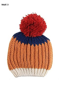 Fashionable Multi Tone Pom Pom Knit Beanie FM-HT180