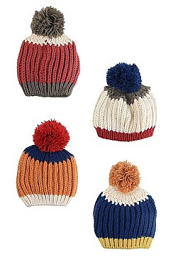 Fashionable Multi Tone Pom Pom Knit Beanie FM-HT180