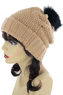 Pack of 12 (pieces) Assorted Faux Fur Pom Pom Crochet Beanies FM-HT4776