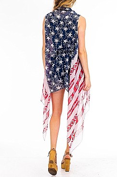 Pack of 6 Sleeveless American Flag Cardigans Kimonos