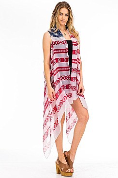 Pack of 6 Sleeveless American Flag Cardigans Kimonos