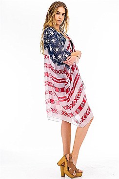 PACK OF ( 6 PCS ) AMERICAN FLAG PRINT KIMONO FM-FTZKSF156