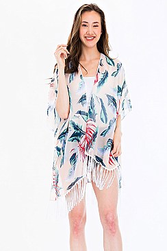 Pack of 6 Chic Jungle Leaf Print Tassel Kimono