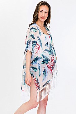 Pack of 6 Chic Jungle Leaf Print Tassel Kimono