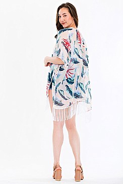 Pack of 6 Chic Jungle Leaf Print Tassel Kimono