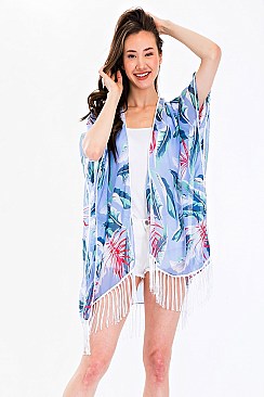 Pack of 6 Chic Jungle Leaf Print Tassel Kimono