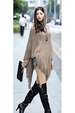 Hooded Fringe Poncho