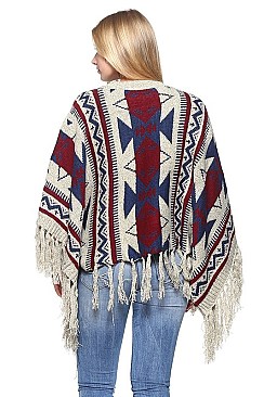 Fashionable Geometric Knitted Fringe Poncho FM-PC038