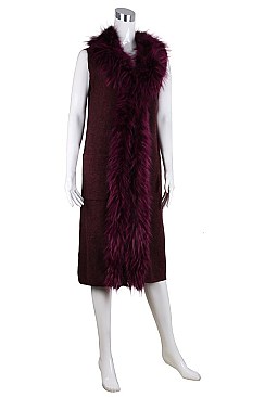 Fashionable Faux Fur Collar Lengthy Vest FM-SAO686