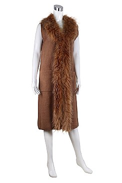 Fashionable Faux Fur Collar Lengthy Vest FM-SAO686