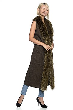 Fashionable Faux Fur Collar Lengthy Vest FM-SAO686