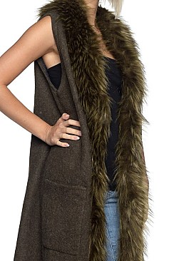 Fashionable Faux Fur Collar Lengthy Vest FM-SAO686