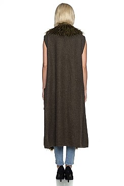 Fashionable Faux Fur Collar Lengthy Vest FM-SAO686
