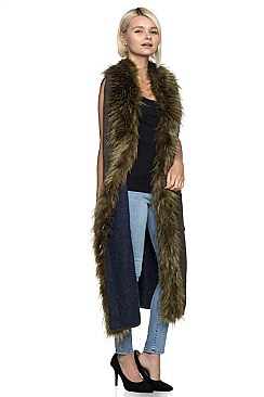 Fashionable Faux Fur Collar Lengthy Vest FM-SAO686