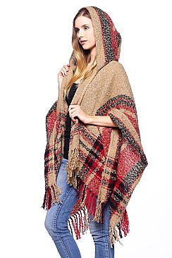 Pack of 6 (pieces) Assorted Multi Tone Plaid Fringe Poncho FM-SCA1132