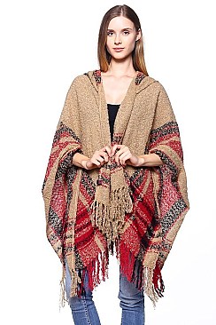Pack of 6 (pieces) Assorted Multi Tone Plaid Fringe Poncho FM-SCA1132