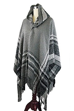 Pack of 6 (pieces) Assorted Multi Tone Plaid Fringe Poncho FM-SCA1132