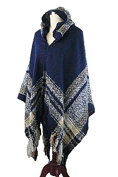 Pack of 6 (pieces) Assorted Multi Tone Plaid Fringe Poncho FM-SCA1132
