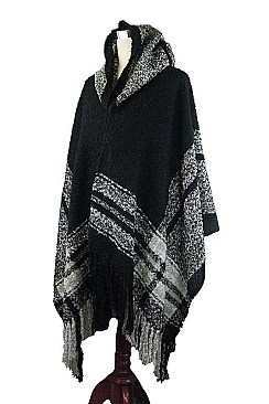 Pack of 6 (pieces) Assorted Multi Tone Plaid Fringe Poncho FM-SCA1132