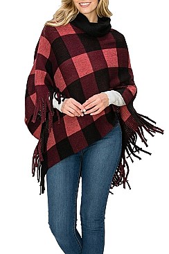 HALF A DOZEN ASSORTED COLOR PLAID PATTERN FRINGE PONCHO