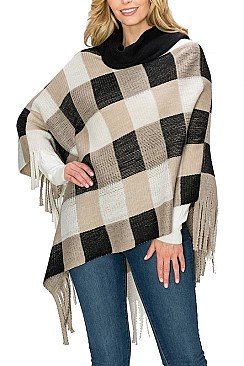 HALF A DOZEN ASSORTED COLOR PLAID PATTERN FRINGE PONCHO