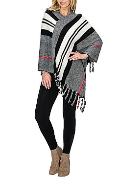 HALF A  DOZEN ASSORTED COLOR MULTI TONE FRINGE PONCHO