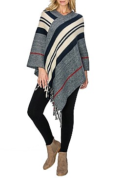 HALF A  DOZEN ASSORTED COLOR MULTI TONE FRINGE PONCHO