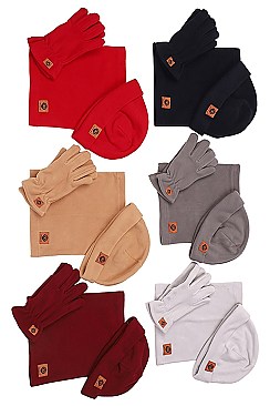 PACK OF 12 CUTE ASSORTED COLOR BEANIE NECK WARMER AND GLOVES SET