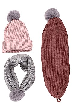 PACK OF 12  2-IN-1 FASHION POMPOM BEANIE AND SCARF