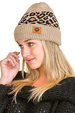 PACK OF 12 WARM FLEECE LINED LEOPARD BEANIES