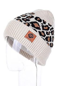 PACK OF 12 WARM FLEECE LINED LEOPARD BEANIES