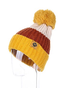 PACK OF 12 MULTI TONE ASSORTED COLOR DETACHABLE POMPOM BEANIES