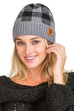 PACK OF 12 FASHION PLAID BEANIES