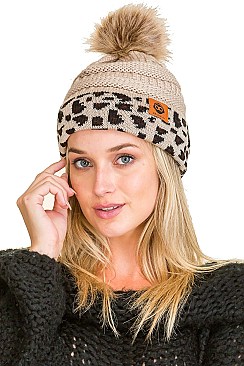 PACK OF 12TRENDY ASSORTED COLOR FLEECE LINED LEOPARD BEANIES