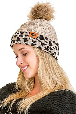 PACK OF 12TRENDY ASSORTED COLOR FLEECE LINED LEOPARD BEANIES