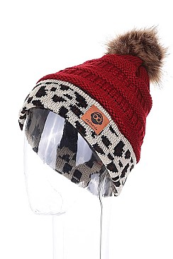 PACK OF 12TRENDY ASSORTED COLOR FLEECE LINED LEOPARD BEANIES
