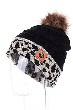 PACK OF 12TRENDY ASSORTED COLOR FLEECE LINED LEOPARD BEANIES