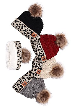 PACK OF 12TRENDY ASSORTED COLOR FLEECE LINED LEOPARD BEANIES