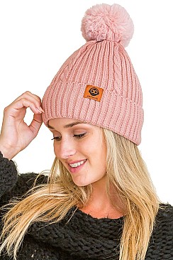 PACK OF 12 ASSORTED COLOR UNIQUE DETACHABLE POMPOM BEANIE