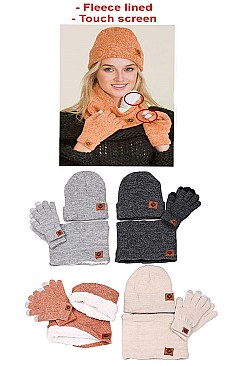 PACK OF 12 GLAM BEANIE NECK WARMER AND GLOVES SET