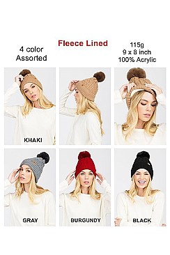 Pack of 12 Charming Fleece Lined Pom Pom Knitted Beanies